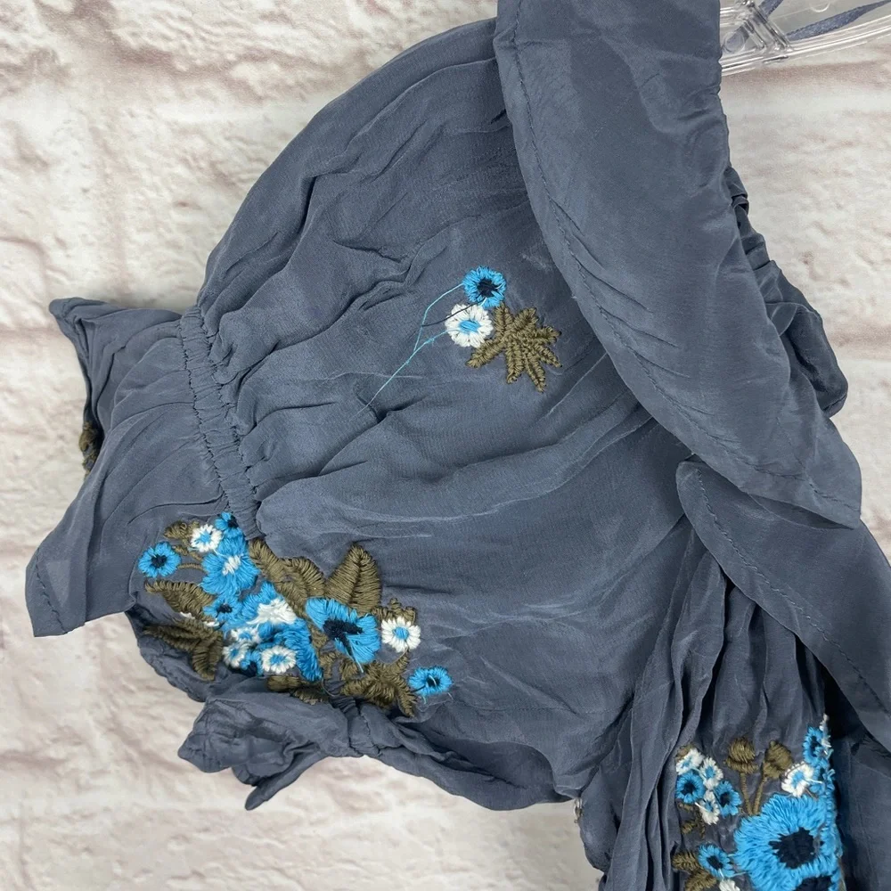 Free People Dusty Blue Floral Ruffled Maxi Dress - Picture 8 of 9